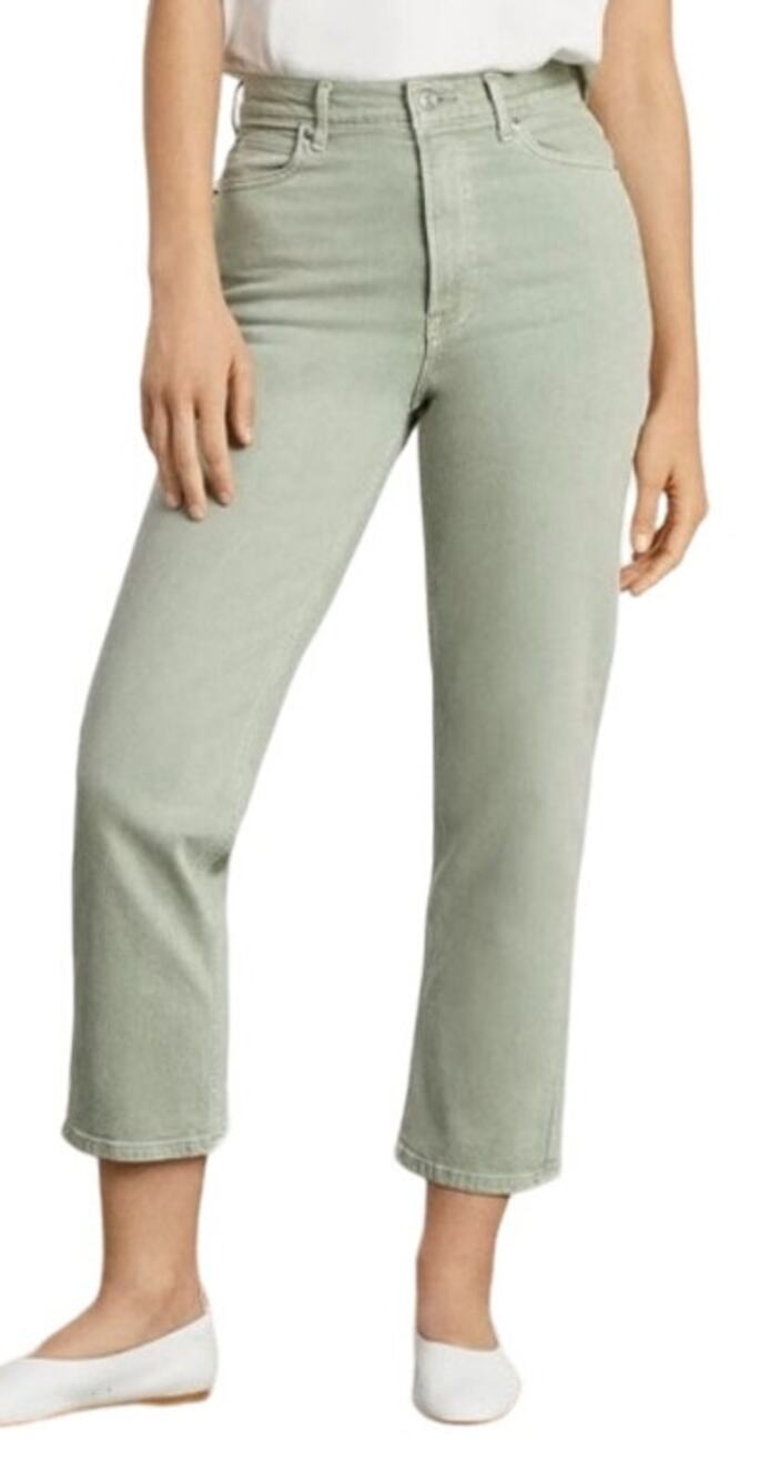 Everlane The Way High Straight Leg Jeans, Sage Green, Women's Size 35 Tall
